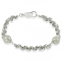 Cultured Freshwater Pearl Bracelet Sterling Silver Lace Links 8-8.5mm