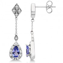 Dangle Drop Diamond and Tanzanite Earrings 14k White Gold (1.07ct)