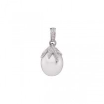 South Sea Pearl Pendant with Floral Diamond Accents Palladium 0.25cw
