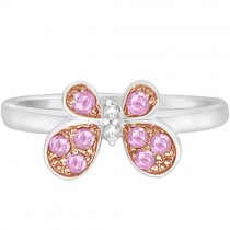 Pink Sapphire and Diamond Butterfly Ring 14k White Gold (0.32ct)