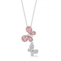 Pink Sapphire and Diamond Butterfly Necklace 14k White Gold (0.39ct)