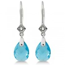 Dangle Diamond & Blue Topaz Briolette Earrings 14k White Gold (4.76ct)
