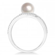 Negative Space Freshwater Pearl & Diamond Ring 14k White Gold (7.5-8.0mm)