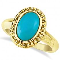 Vintage Genuine Oval Cabochon Turquoise Ring 14K Yellow Gold 1.86ctw