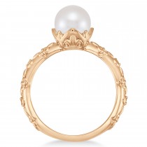 Vintage-Inspired Freshwater Pearl & Diamond Ring 14k Rose Gold (7.0-7.5mm)
