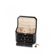 Hardwood Black Onyx Finished Jewelry Chest With Silver Metal Accents