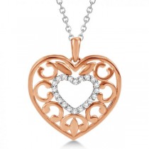 Diamond Heart Shaped Pendant 14k Rose Gold over Sterling Silver 0.10ct