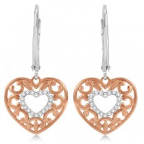 Diamond Heart Earrings in 14k Rose Gold over Sterling Silver 0.10ctw