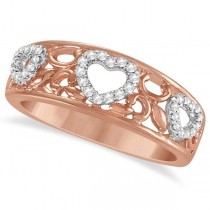 Diamond Heart Ring Band 14K Rose Gold over Sterling Silver 0.17ct