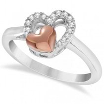 Diamond Double Heart Ring 14k Rose Gold & Sterling Silver 0.10ctw