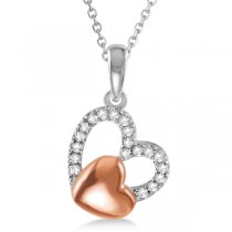 Diamond Puffed Heart Pendant 14k Rose Gold over Sterling Silver 0.15ct