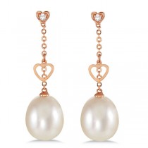 Freshwater Cultured Pearl & Diamond Hanging Earrings 14k Rose Gold 0.02ct