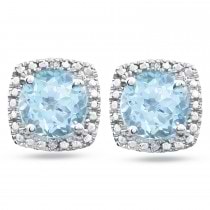 Natural Sky Blue Topaz & Natural Diamond Stud Earrings in Sterling Silver (1.07ct)