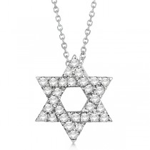 Diamond Jewish Star of David Pendant Necklace 14k White Gold 0.17ct