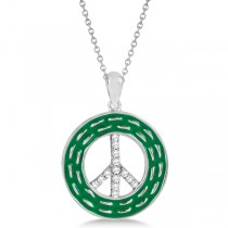 Diamond Accented Peace Symbol Necklace Sterling Silver w/ Enamel