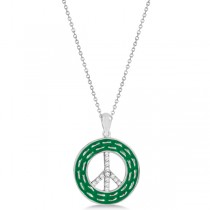 Diamond Accented Peace Symbol Necklace Sterling Silver w/ Enamel