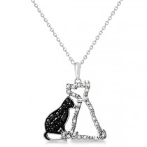 White and Black Diamond Dog & Cat Necklace Sterling Silver 0.26ct