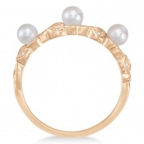 Pearl & Diamond Leaf Pattern Stackable Ring 14k Rose Gold (3.50 mm)