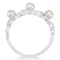 Pearl & Diamond Leaf Pattern Stackable Ring 14k White Gold (3.50 mm)
