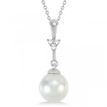 Freshwater Pearl Pendant Drop Necklace with Diamonds 14K White Gold