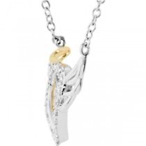 Diamond Angel Heart Paw Pendant in Two Tone Sterling Silver (0.08ct)