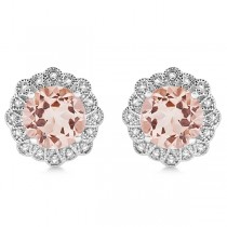 Morganite Stud Earrings with Diamond Accents 14k White Gold (3.53ct)