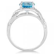 Swiss Blue Topaz Engagement Ring Twist Diamond Band 14k W Gold 2.43ct