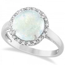 Diamond Accented Halo Opal Engagement Ring in 14k White Gold (2.07ct)