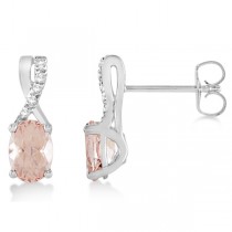 Oval Morganite Drop Earrings Diamond Accents 14k White Gold (1.71ct)