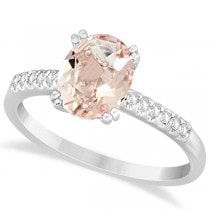 Oval Morganite Engagement Ring Diamond Accented 14k White Gold 1.90ct