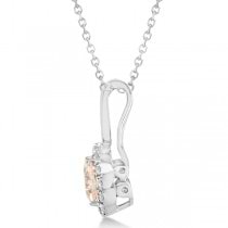 Oval Morganite Pendant Necklace Diamond Halo 14k White Gold (1.41ct)