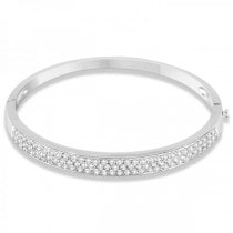 Diamond Pave Set Bangle Bracelet 14k White Gold (3.00ct)