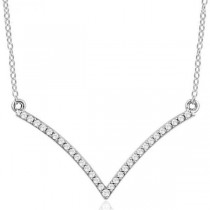 Diamond Chevron Pendant Necklace V-Shaped 14k White Gold (0.16ct)