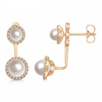 Freshwater Pearl & Diamond Earrings 14k Rose Gold (4.0-5.3mm)