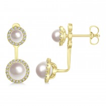 Freshwater Pearl & Diamond Earrings 14k Yellow Gold (4.0-5.3mm)
