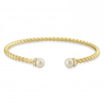 Diamond & Pearl Freshwater Cuff Bracelet 14k Yellow Gold (0.1ct)