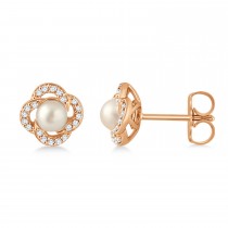 Diamond Accent Halo Cultured Freshwater Pearl Earrings 14k Rose Gold (0.15ct)