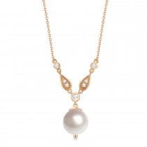 Freshwater Pearl & Diamond Accented Necklace 14k Rose Gold (10mm)