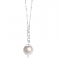 Freshwater Pearl & Diamond Accented Necklace 14k White Gold (10mm)