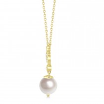 Freshwater Pearl & Diamond Accented Necklace 14k Yellow Gold (10mm)
