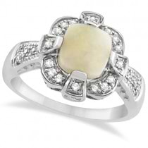 Diamond and Australian Opal Ring 14k White Gold (1.09ct)
