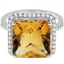 Princess Solitaire Diamond and Citrine Ring 14k White Gold (7.50ctw)