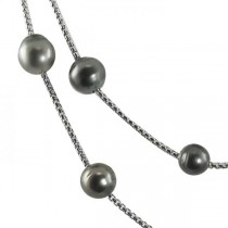 Graduated Tahitian Cultured Pearl Station Necklace Silver 8-11mm