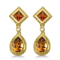 Dangling Drop Madeira Citrine Earrings For Women 14k Yellow Gold (1.60ct)