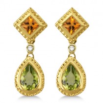 Bezel Set Diamond and Multi Stone Earrings 14k Yellow Gold (4.80ct)