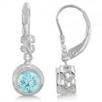 Lever Back Diamond & Aquamarine Earrings 14k White Gold (1.44ct)