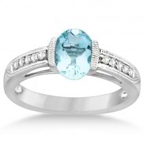 Solitaire Style Diamond and Aquamarine Ring 14k White Gold (1.14ct)