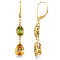 Leverback Diamond and Multi Gemstone Earrings 14k Yellow Gold (3.64ct)