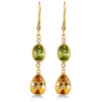 Leverback Diamond and Multi Gemstone Earrings 14k Yellow Gold (3.64ct)