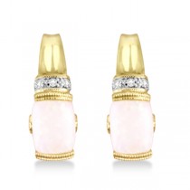 Opal Earrings with Pink Tourmaline & Diamonds 14K Yellow Gold 1.73ct